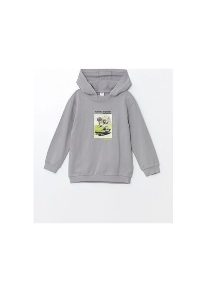 Kapüşonlu Uzun Kollu Baskılı Erkek Bebek Sweatshirt