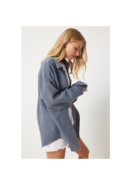Oversize Basic Müslin Gömlek Antrasit LMX0002