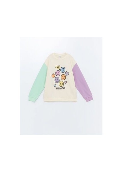 Lcw Bisiklet Yaka Baskılı Uzun Kollu Kız Çocuk Sweatshirt