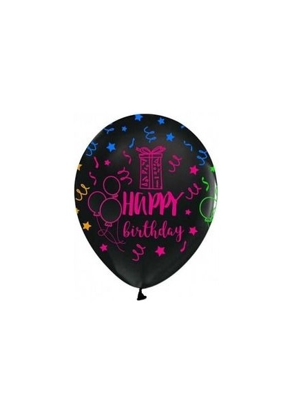 Happy Birthday Basklı Balon Siyah Floresan 10 Adet Balon fiyatları