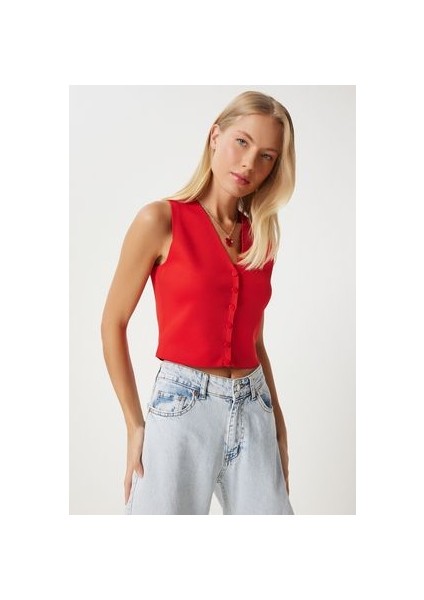V Yaka Triko Yelek Kırmızı LPF0055 modelleri