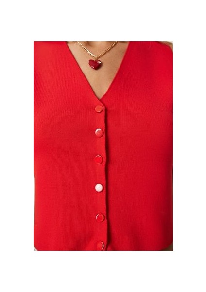 V Yaka Triko Yelek Kırmızı LPF0055 fırsatları
