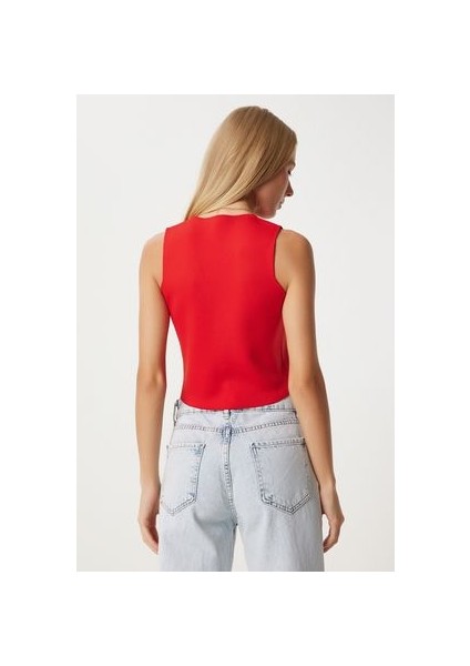 V Yaka Triko Yelek Kırmızı LPF0055 indirimleri