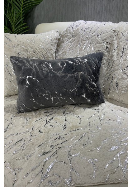 Yumuşak peluş ve şık varak detaylı bej koltuk örtüsü ve şal, 100x160 fırsatları