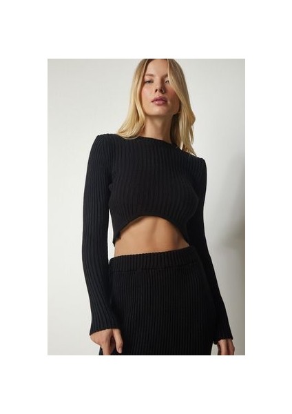 Fitilli Crop Etek Triko Takım Siyah LPF0053 fiyatları
