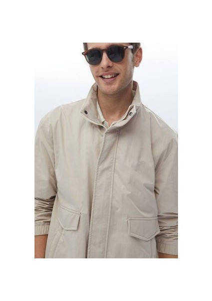 Bej Oversize Fit Dik Yaka Casual Dokuma Mont modelleri