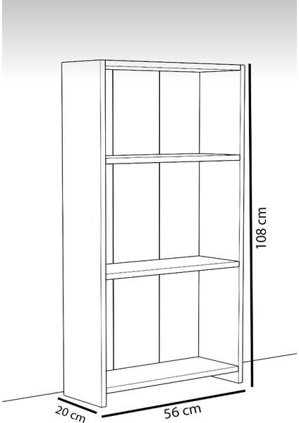 Mdf 3 Raflı Beyaz Kitaplık