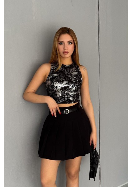 Kadın Varak Baskılı Kaşkorse Crop Body 1064