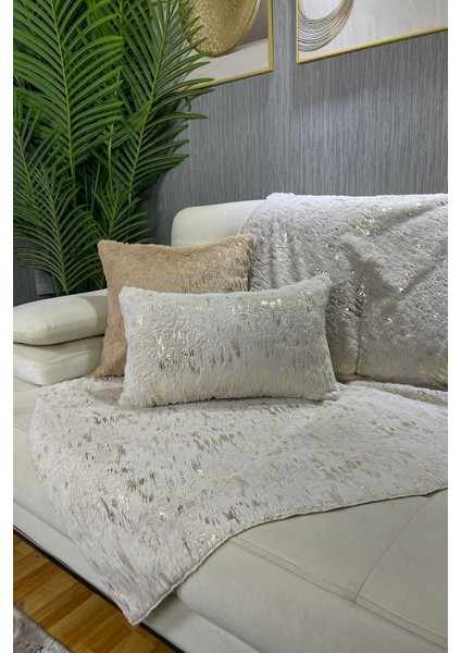 Peluş Tavşan Baskılı Koltuk ve Şal Takımı, Yumuşak ve Şık, Bej, 100x160 fırsatları