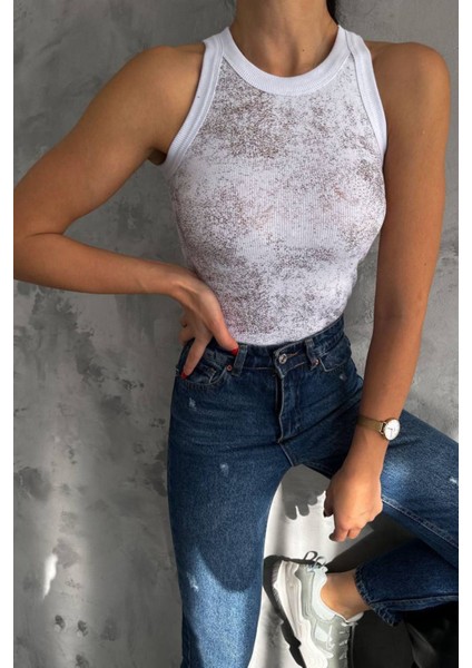 Kadın Sim Baskılı Kolsuz Kaşkorse Body 1065 fiyatları