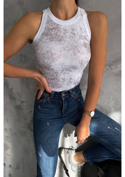 Kadın Sim Baskılı Kolsuz Kaşkorse Body 1065 modelleri