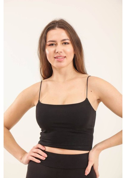 Kadın Basic Ip Askılı Penye Crop Body 1066