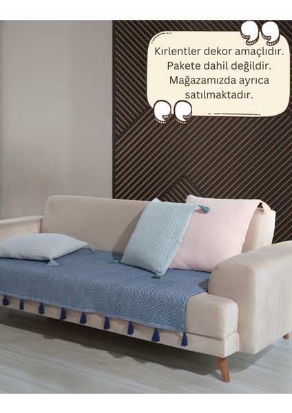 Lacivert ponponlu rahat ve şık koltuk örtüsü 115x200 cm