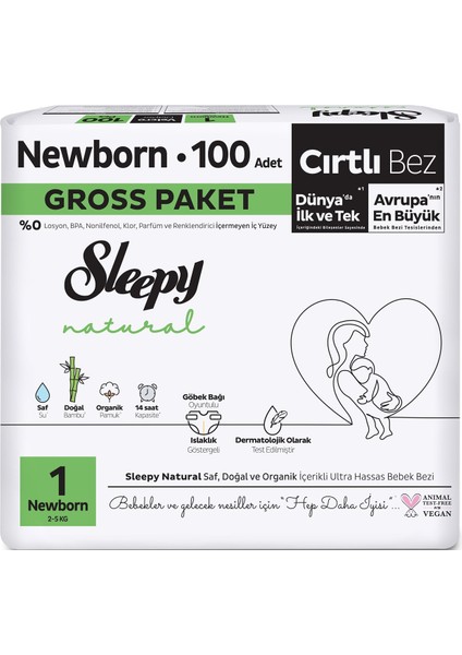 Bebek Bezi Natural Beden:1 2-5 kg Yeni Doğan Newborn 300 Adet Gross 3 Paket x 100