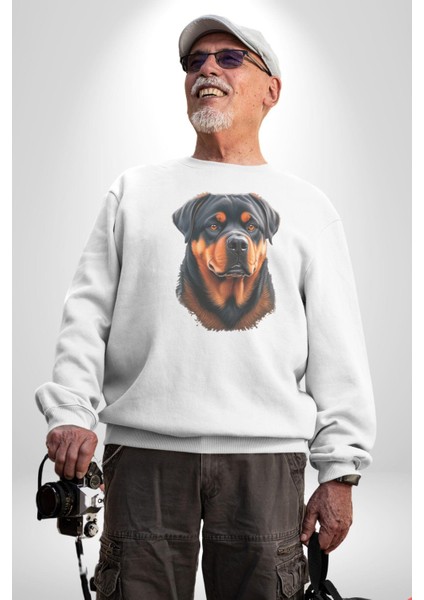 Rottweiler A Secere Kadın Erkek Beyaz Baskılı Sweatshirt