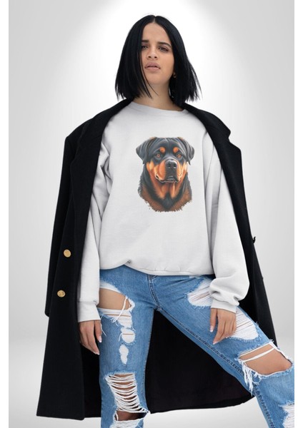 Rottweiler A Secere Kadın Erkek Beyaz Baskılı Sweatshirt