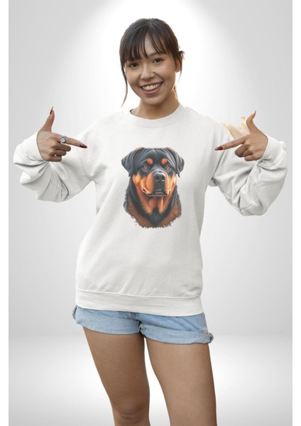 Rottweiler A Secere Kadın Erkek Beyaz Baskılı Sweatshirt