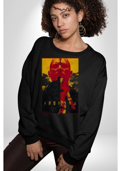 Ironman Film Karekterler Oyuncular Kadın Erkek Siyah Sweatshirt