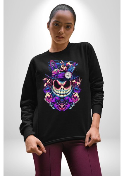 The Mad Skeleton Karakter Kadın Erkek Siyah Sweatshirt