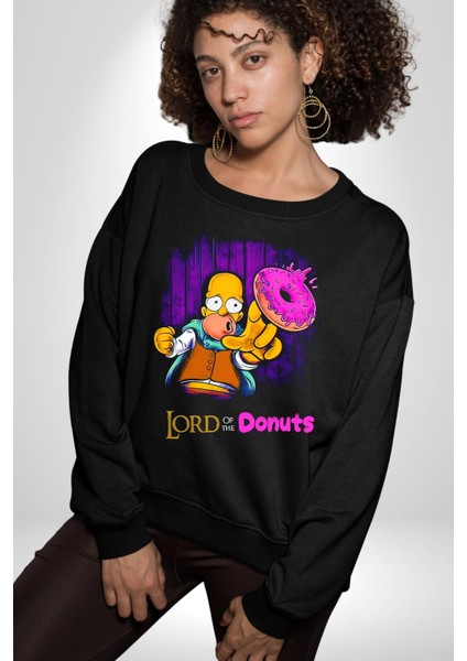 Lord Of The Donuts Simpson Kadın Erkek Siyah Sweatshirt
