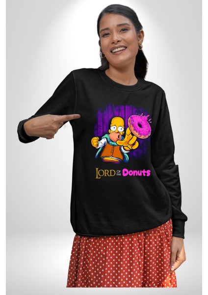 Lord Of The Donuts Simpson Kadın Erkek Siyah Sweatshirt