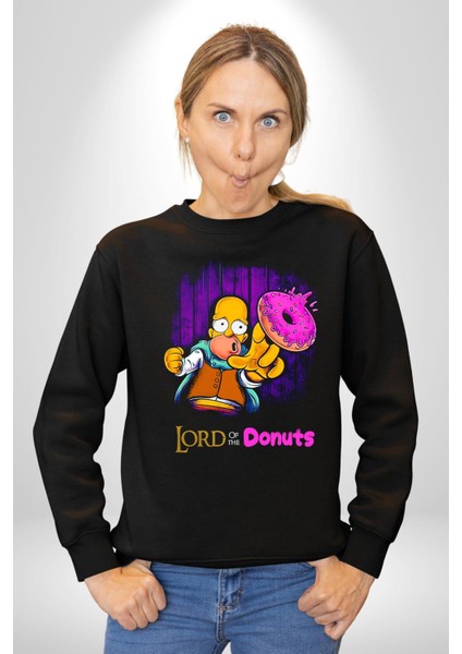 Lord Of The Donuts Simpson Kadın Erkek Siyah Sweatshirt