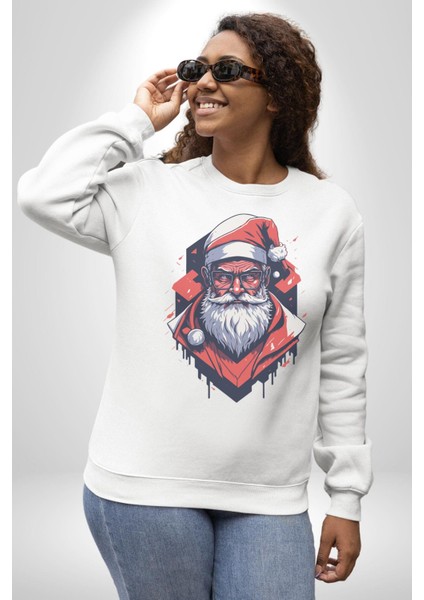 Cool Santa Claus Noel Baba Kadın Erkek Beyaz Baskılı Sweatshirt fiyatları