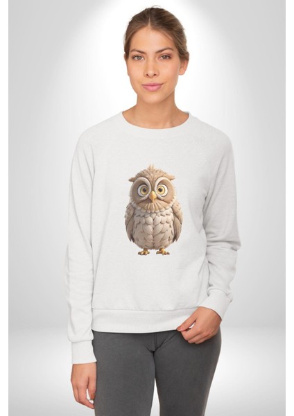 Baykuş Kadın Erkek Beyaz Baskılı Sweatshirt fiyatları