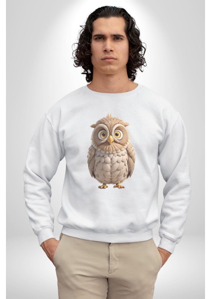 Baykuş Kadın Erkek Beyaz Baskılı Sweatshirt indirimleri