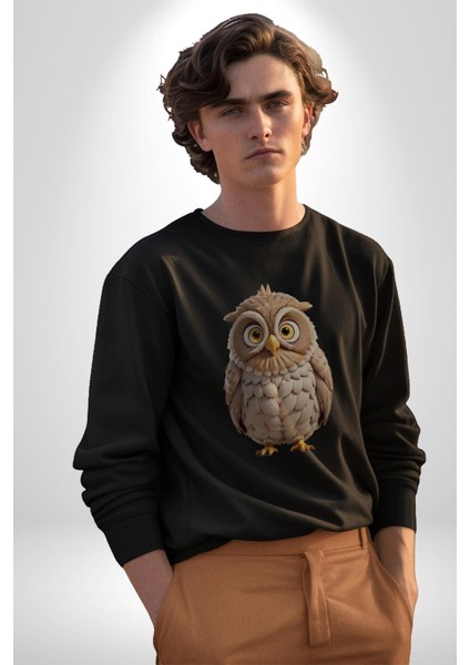 Baykuş Kadın Erkek Siyah Baskılı Sweatshirt fiyatları