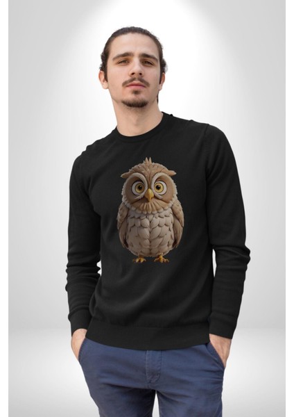 Baykuş Kadın Erkek Siyah Baskılı Sweatshirt fırsatları