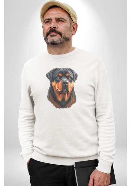 Rottweiler A Secere Kadın Erkek Beyaz Baskılı Sweatshirt