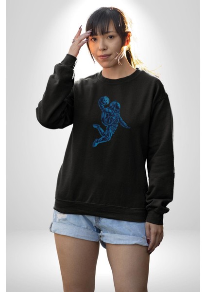 Basketbol Mars Uzay Smaçı Kadın Erkek Siyah Baskılı Sweatshirt indirimleri