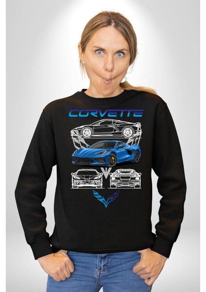 Chevrolet Corvette C8 Kadın Erkek Siyah Sweatshirt