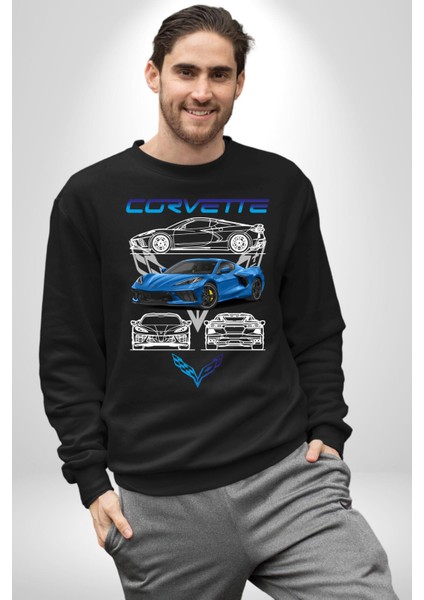 Chevrolet Corvette C8 Kadın Erkek Siyah Sweatshirt