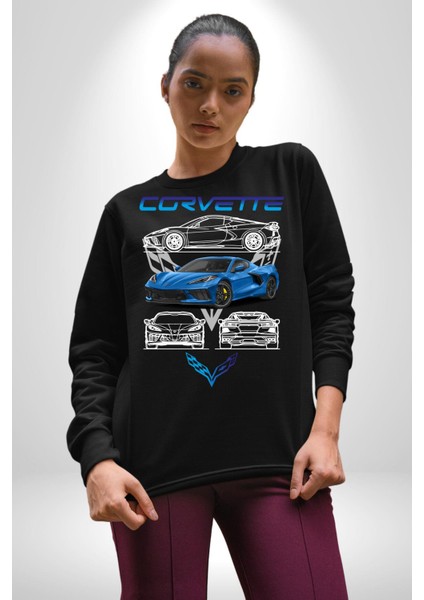 Chevrolet Corvette C8 Kadın Erkek Siyah Sweatshirt