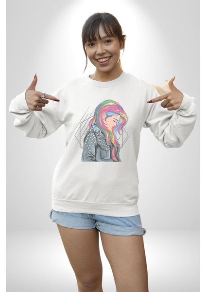 Metal Müzik Çeket Kadın Erkek Beyaz Baskılı Sweatshirt