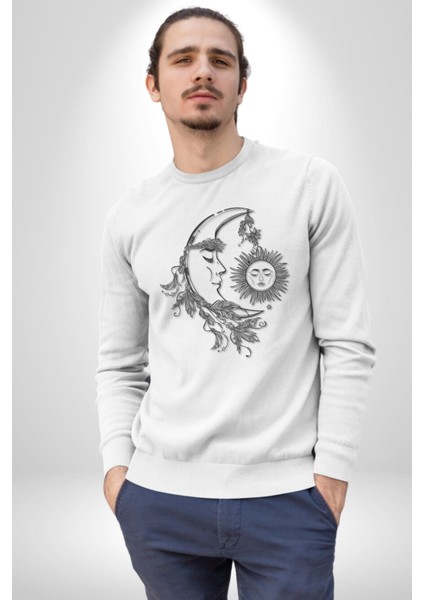 Ay Güneş Astroloji Aşk Estetik Kadın Erkek Beyaz Baskılı Sweatshirt fiyatları