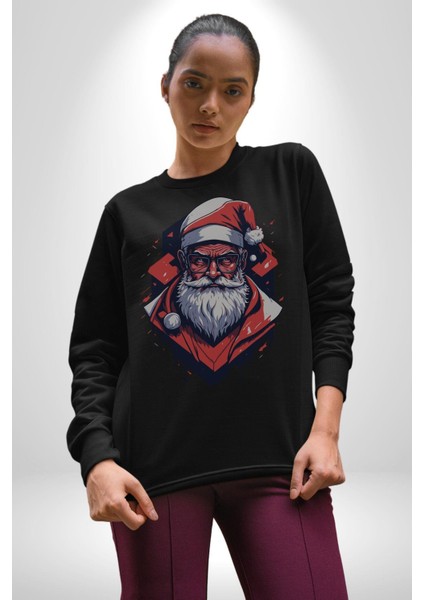 Cool Santa Claus Noel Baba Kadın Erkek Siyah Baskılı Sweatshirt fiyatları