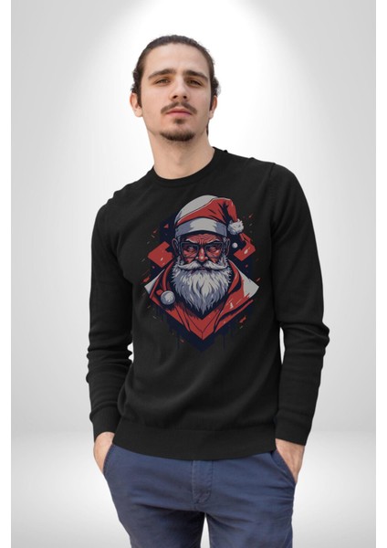 Cool Santa Claus Noel Baba Kadın Erkek Siyah Baskılı Sweatshirt fırsatları