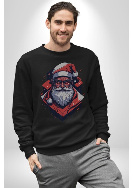Cool Santa Claus Noel Baba Kadın Erkek Siyah Baskılı Sweatshirt indirimleri