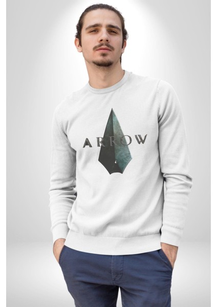 Arrow Kadın Erkek  Beyaz Baskılı Sweatshirt