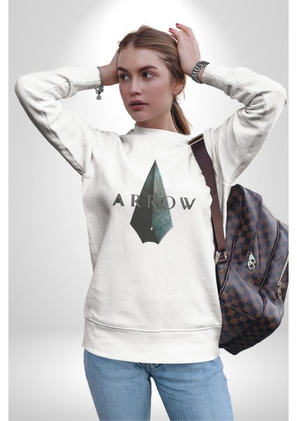 Arrow Kadın Erkek  Beyaz Baskılı Sweatshirt