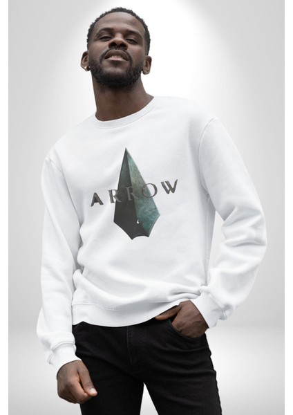 Arrow Kadın Erkek  Beyaz Baskılı Sweatshirt