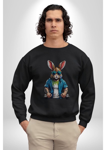 Halter Spor Güneş Gözlüüğü Tavşan Kadın Erkek Siyah Baskılı Sweatshirt modelleri
