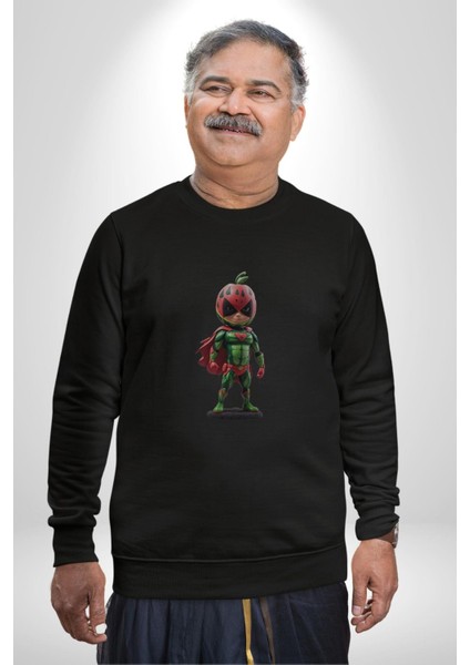 Süper Karpuz Adam Kadın Erkek Siyah Baskılı Sweatshirt modelleri