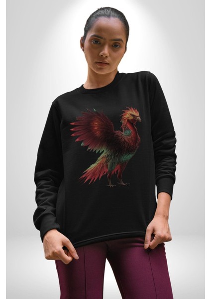 Anka Kuşu Ateş Kuşu Kadın Erkek Siyah Baskılı Sweatshirt