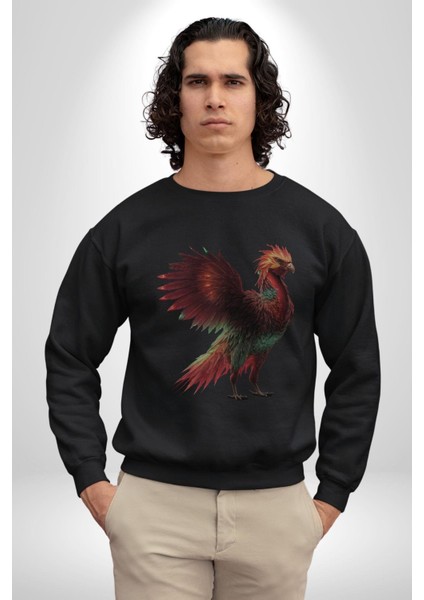 Anka Kuşu Ateş Kuşu Kadın Erkek Siyah Baskılı Sweatshirt