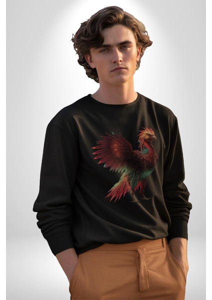 Anka Kuşu Ateş Kuşu Kadın Erkek Siyah Baskılı Sweatshirt