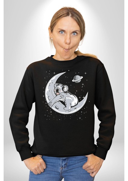 Kuala Sancar Uyuyor Ay Mars Kadın Erkek Siyah Sweatshirt